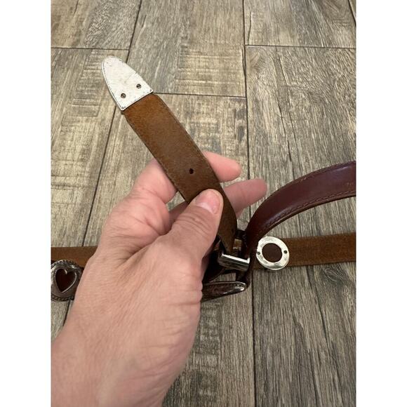 Vintage Women's Brown Genuine Leather western silver Belt hearts 1X plus size - Picture 2 of 9